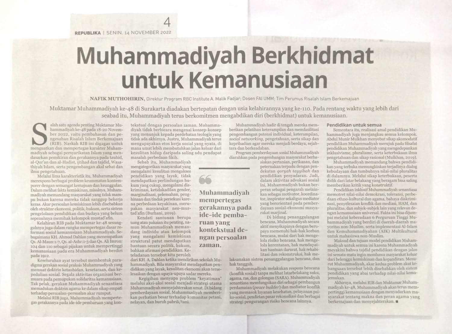 Muhammadiyah Berkhidmat Untuk Kemanusiaan - Republika - UMM Dalam ...